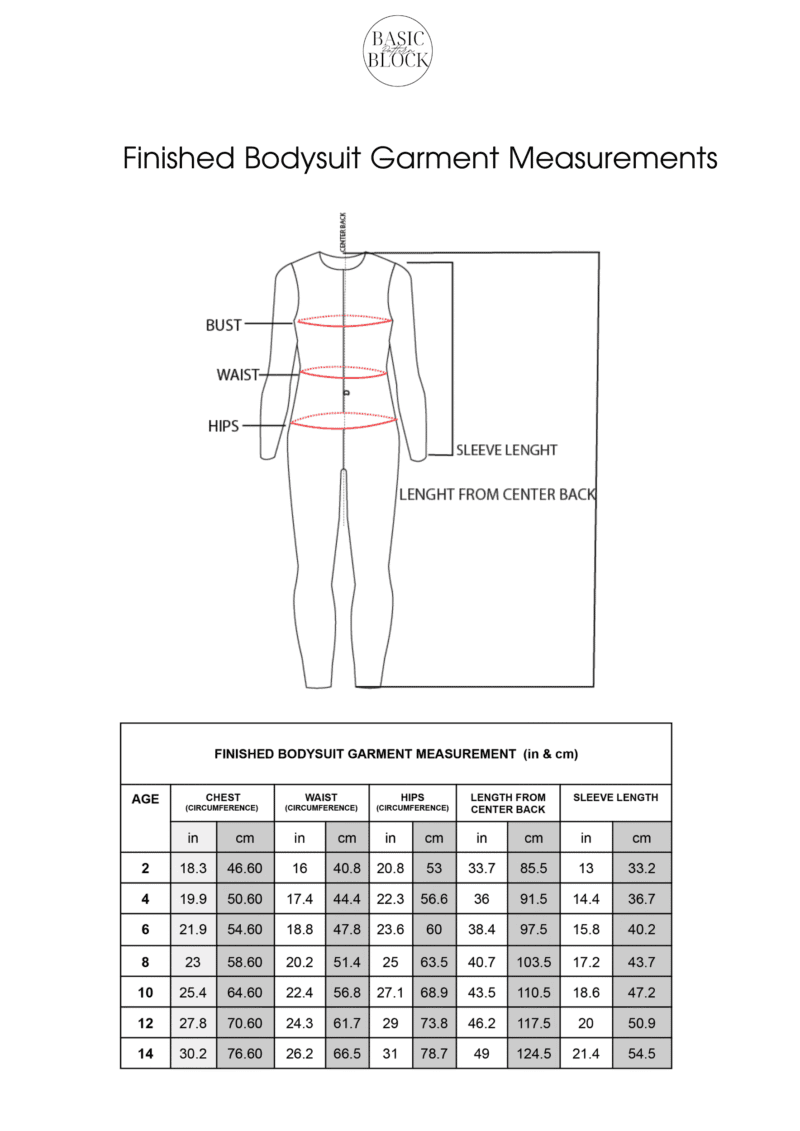 Children No Seam Bodysuit | Sleeve Variation | Sewing Pattern Block | Knitted | 2-14 - Basic Pattern Block
