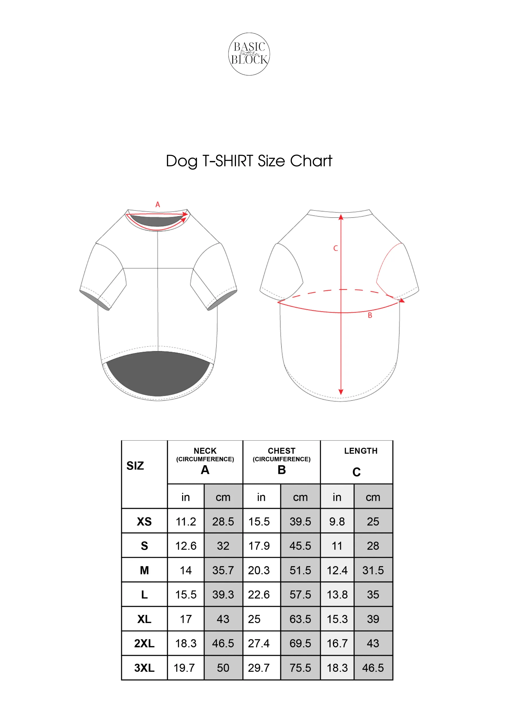 Dog Crewneck T-shirt Sewing Pattern | Knitted | XS-3XL - Basic Pattern Block