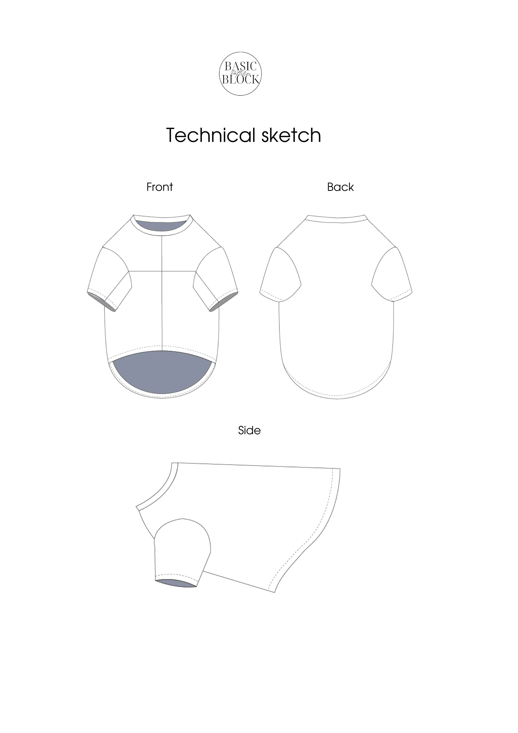 Dog Crewneck T-shirt Sewing Pattern | Knitted | XS-3XL - Basic Pattern Block