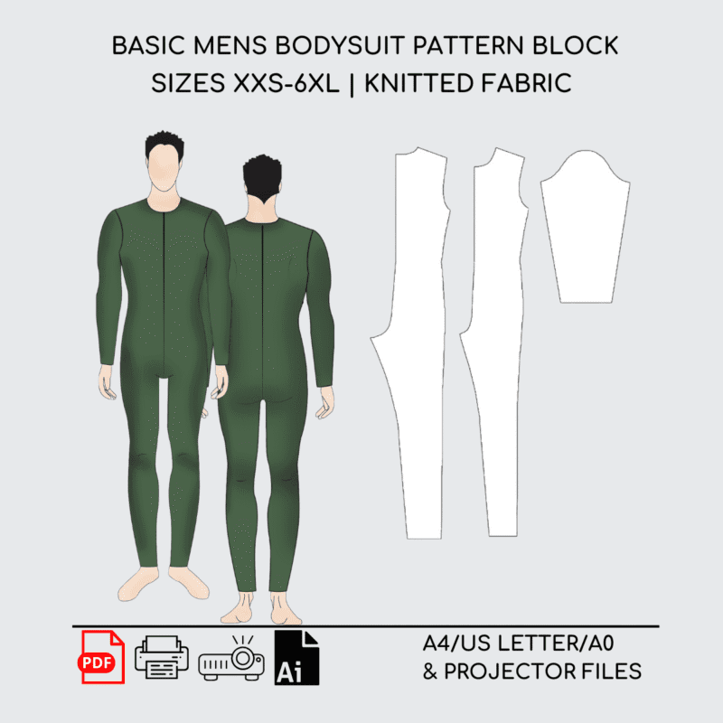 Men Catsuit Pattern | Sewing Pattern Block | Knitted | XXS-6XL