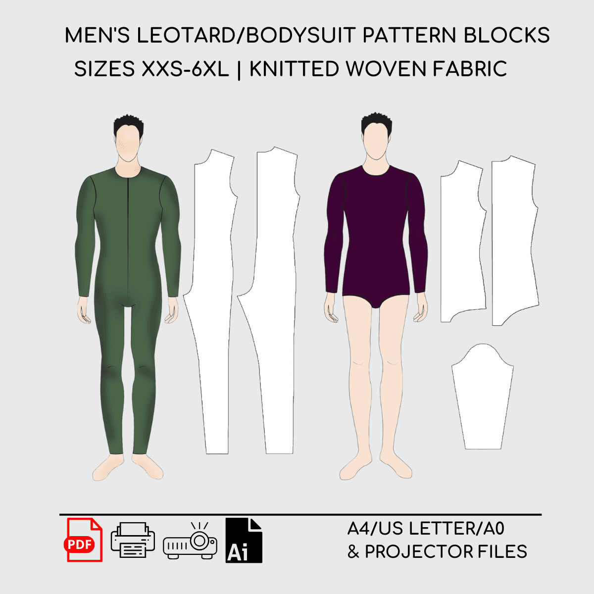 Men's Bodysuit & Leotard Bundle | Knitted Sewing Patterns | XXS-6XL