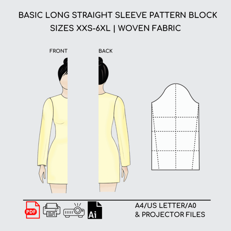Basic Straight Sleeve | 4 Length | Sewing Pattern Block | XXS-6XL