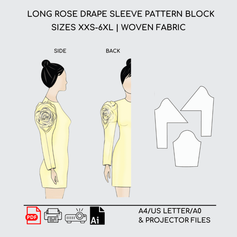 Long Rose Drape Sleeve | Sewing Pattern Block | XXS-6XL
