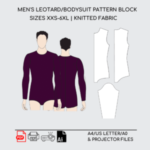 Men's Bodysuit Sewing Pattern Block | Knitted Fabrics | XXS-6XL
