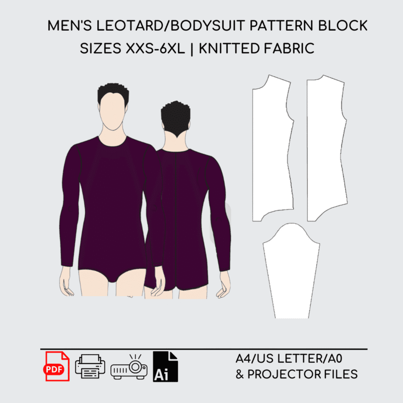 Men's Bodysuit Sewing Pattern Block | Knitted Fabrics | XXS-6XL