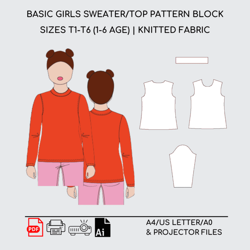 Girl's Top Longsleeve | Sewing Pattern Block | Knitted | 1-6
