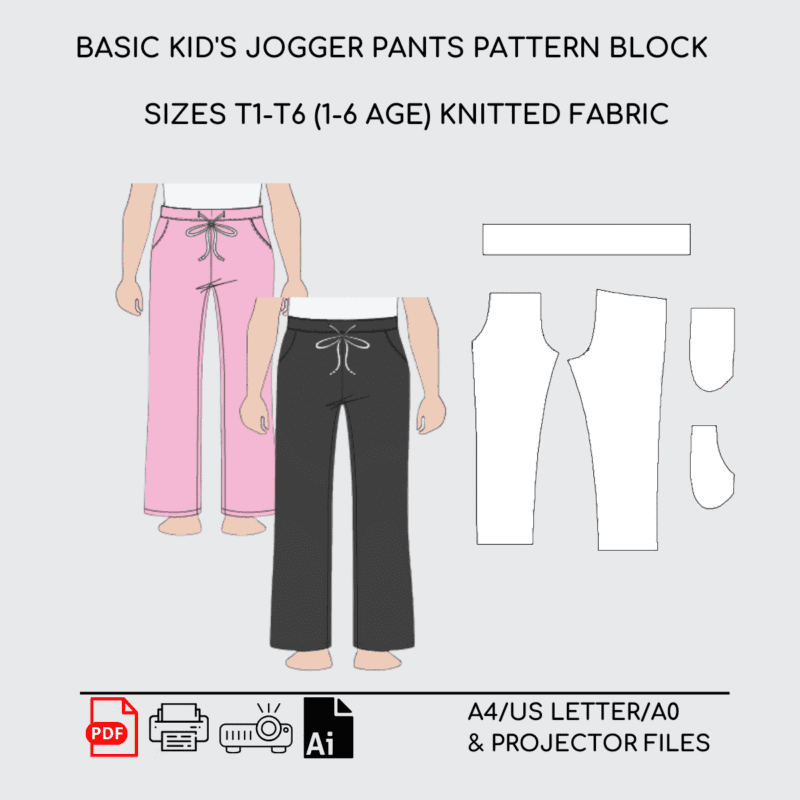 Kid's Jogger Pants | Sewing Pattern Block | Knitted | 1-6