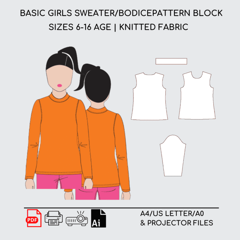 Girl's Longsleeve Top | Pattern Block | Knitted | 6-16