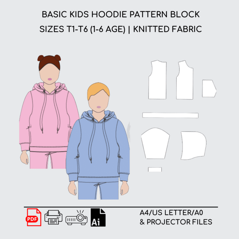 Kid's Hoodie | Sewing Pattern Block | Knitted | 1-6