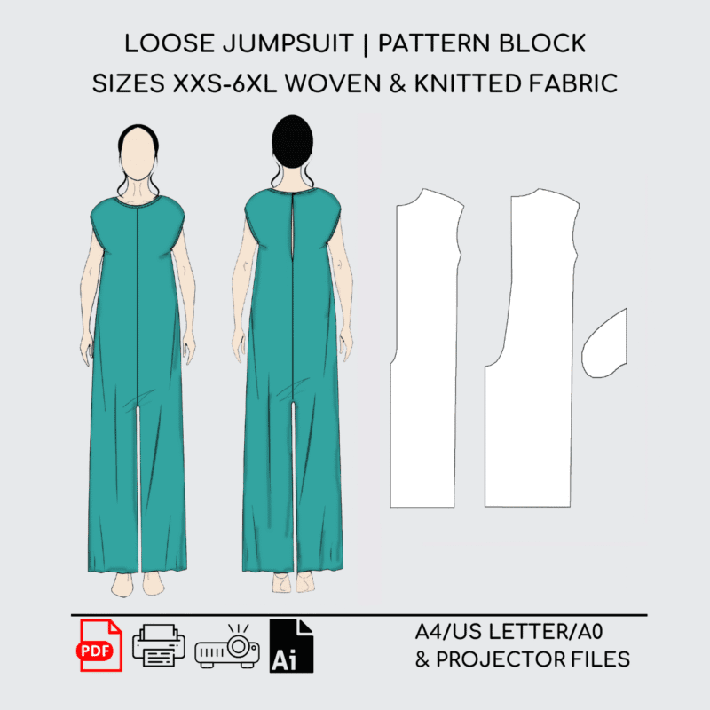 Loose Jumpsuit Sewing Pattern with Pockets | XS to 6XL | Woven & Knitted Fabrics