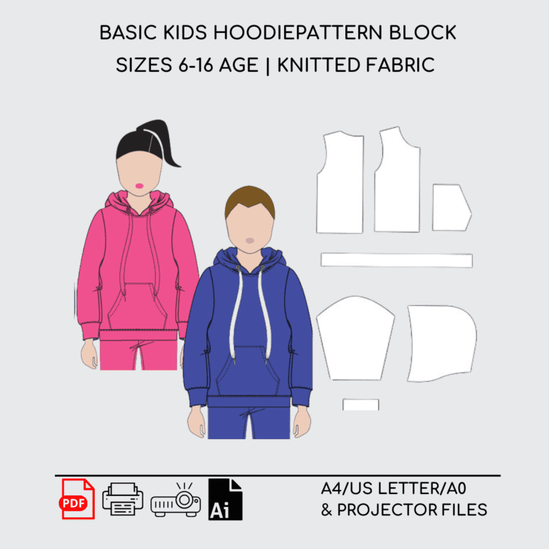 Kid's Hoodie | Sewing Pattern Block | Knitted | 6-16