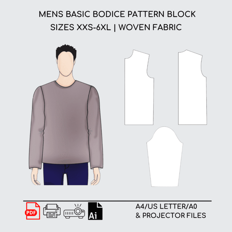 Men's Basic Bodice Sewing Pattern Block | Woven Fabric | XXS-6XL