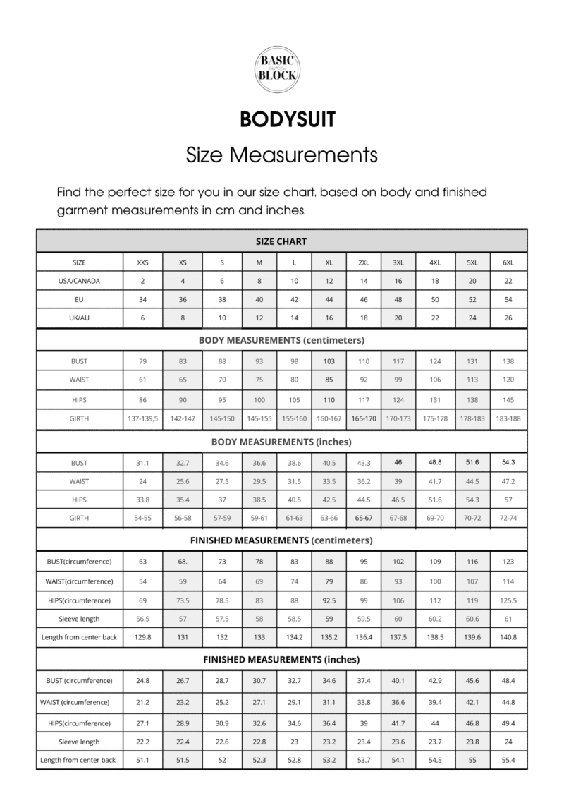 Catsuit Sewing Pattern Block | Knitted| XXS-6XL - Basic Pattern Block