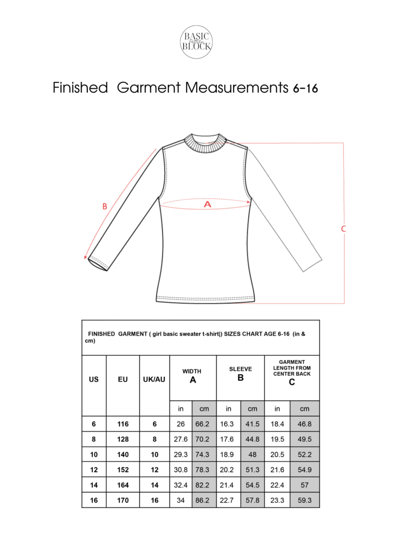 Girl's Longsleeve Top | Sewing Pattern Block | Knitted | 6-16 - Basic Pattern Block