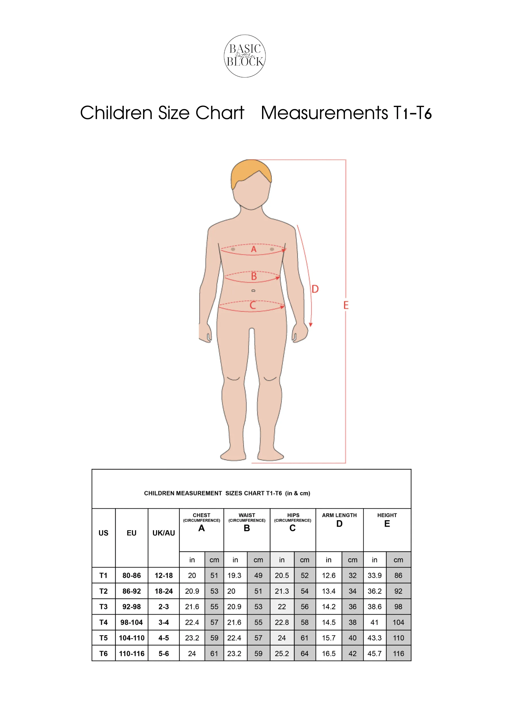 Kid's Hoodie | Sewing Pattern Block | Knitted | 1-6 - Basic Pattern Block