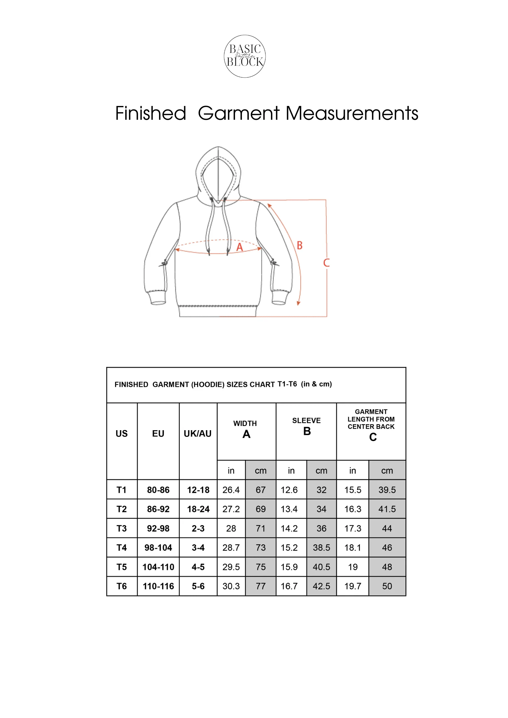 Kid's Hoodie | Sewing Pattern Block | Knitted | 1-6 - Basic Pattern Block
