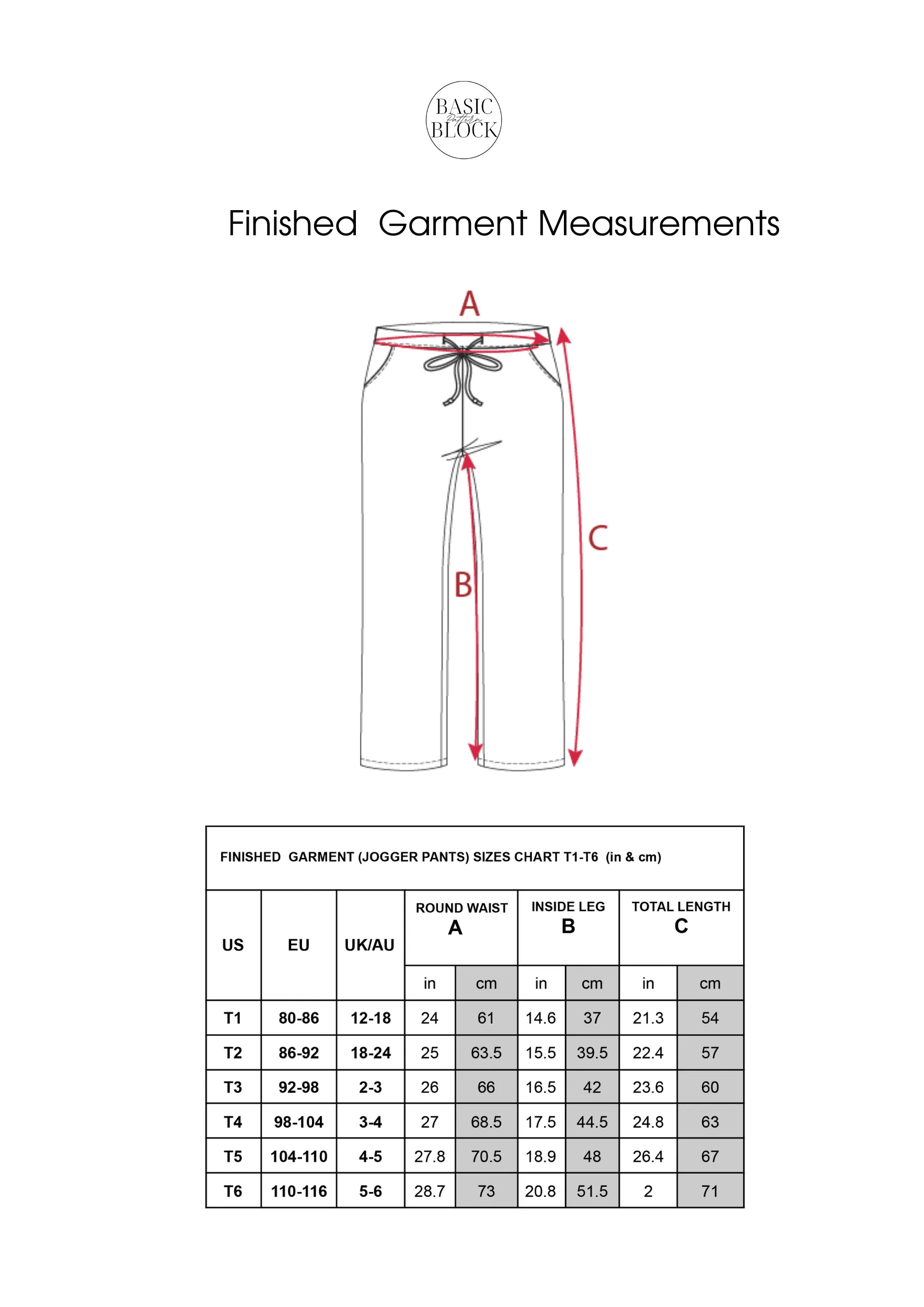 Kid's Jogger Pants | Sewing Pattern Block | Knitted | 1-6 - Basic Pattern Block