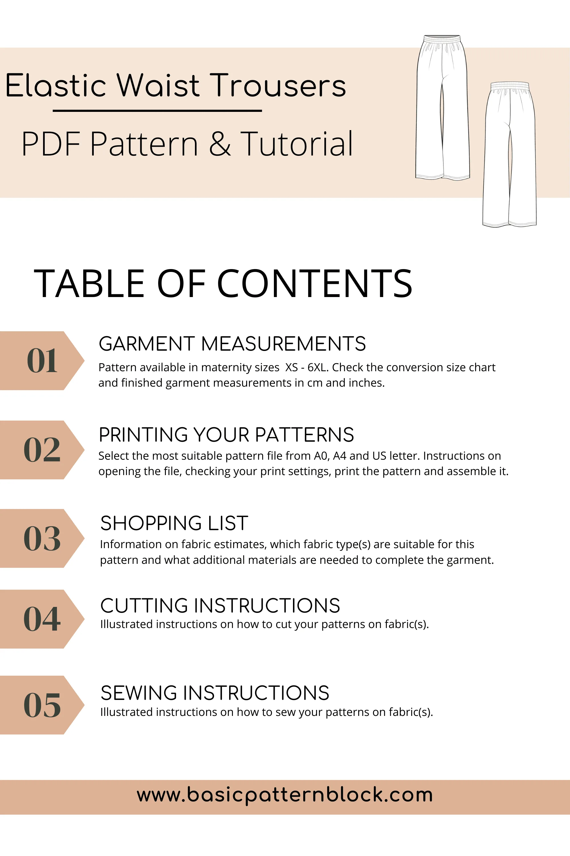 Maternity Pregnancy Pants Sewing Pattern | Wide Leg Trousers | Maternity Trousers Pdf | Elastic Waist Pants | Pregnancy Shorts Sizes XS-6XL - Basic Pattern Block