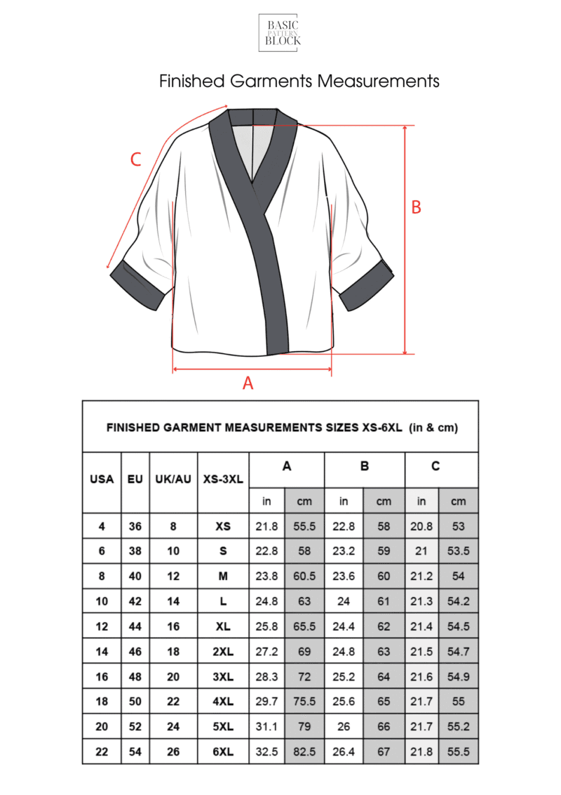 Kimono / Jacket | Sewing Pattern | XS - 6XL - Basic Pattern Block