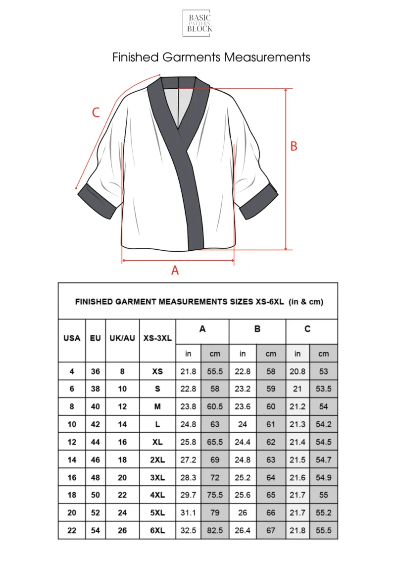 Kimono / Jacket | Sewing Pattern | XS - 6XL - Basic Pattern Block