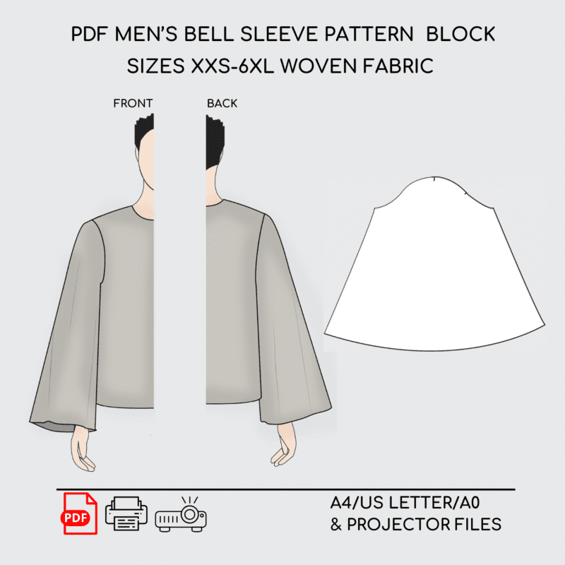 Men's Bell Sleeve Sewing Pattern Block | Woven Fabric | Sizes XXS-6XL