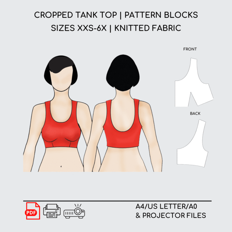 Cropped Tank Top Sewing Pattern Block | Knitted| XXS-6XL