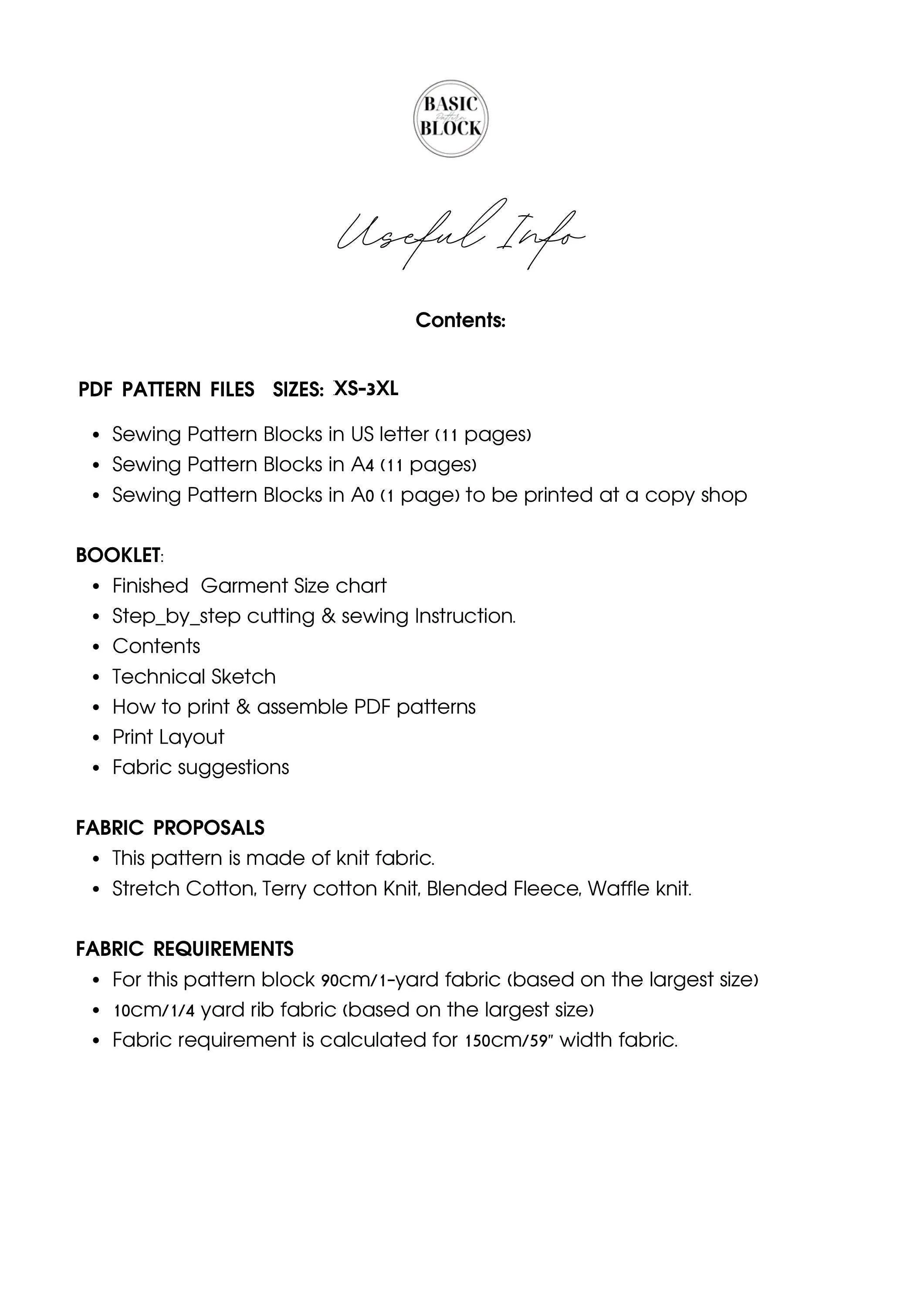 Dog Crewneck T-shirt Sewing Pattern | Knitted | XS-3XL - Basic Pattern Block