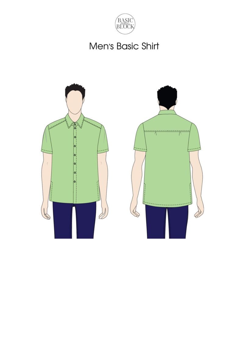 Men's Shirt | Collar | Short Sleeve | Sewing Pattern Block | Woven | XXS- 6XL - Basic Pattern Block