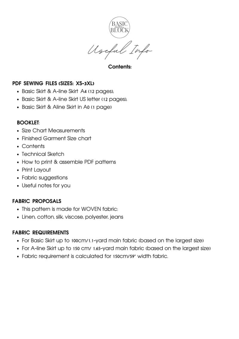 High Waist Skirt Variation | Sewing Pattern Block | A-line & Straight | Woven | XS-3XL - Basic Pattern Block