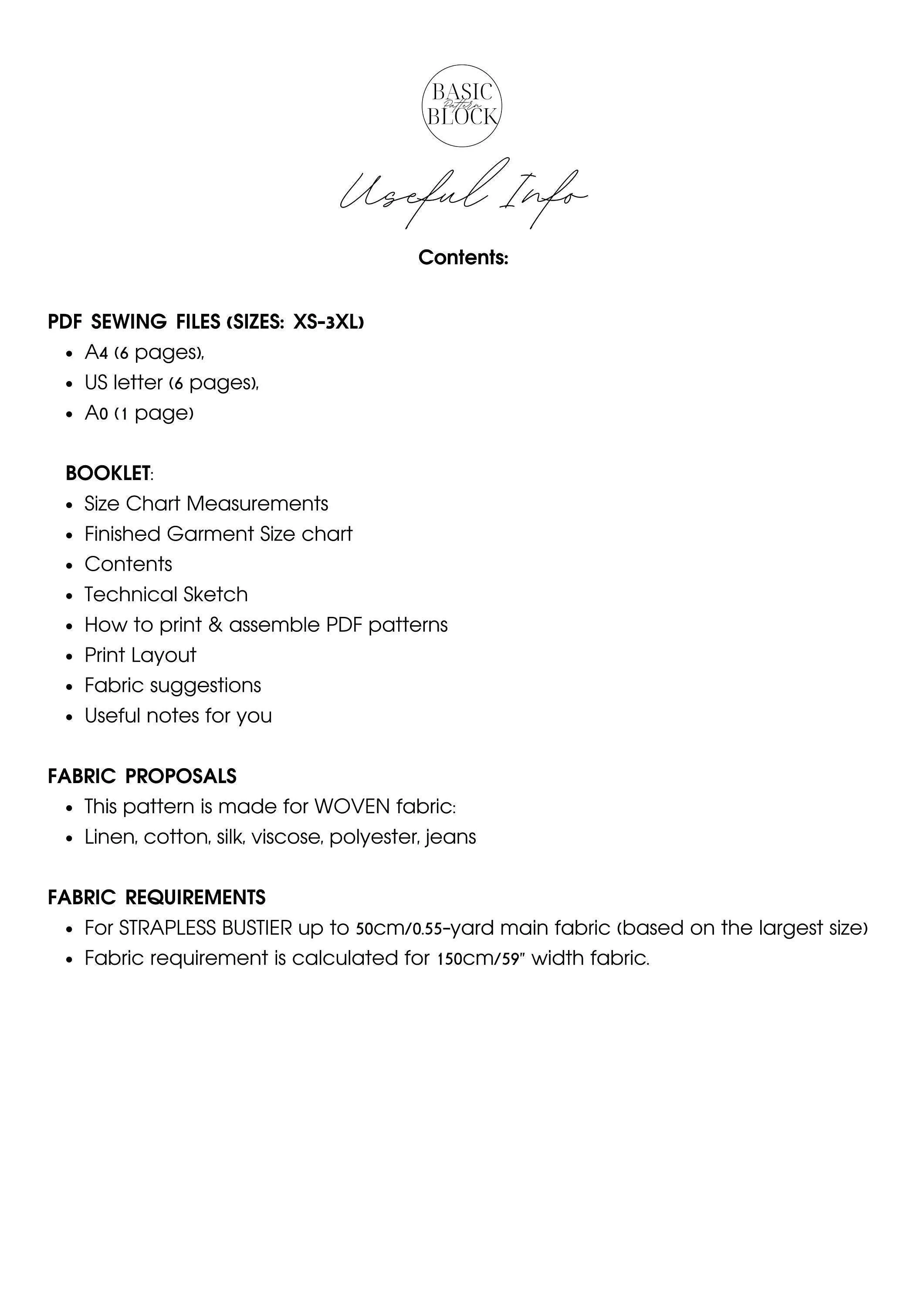 Bustier Top | Sewing Pattern Block | Woven | XS-3XL - Basic Pattern Block