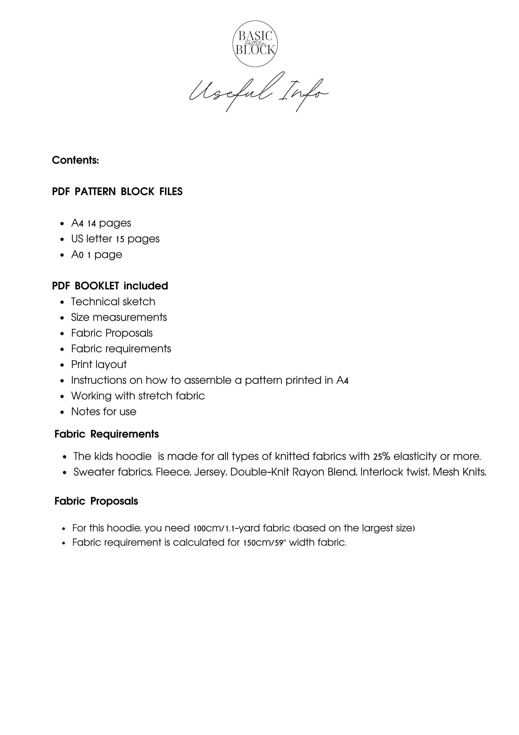 Kid's Hoodie | Sewing Pattern Block | Knitted | 1-6 - Basic Pattern Block