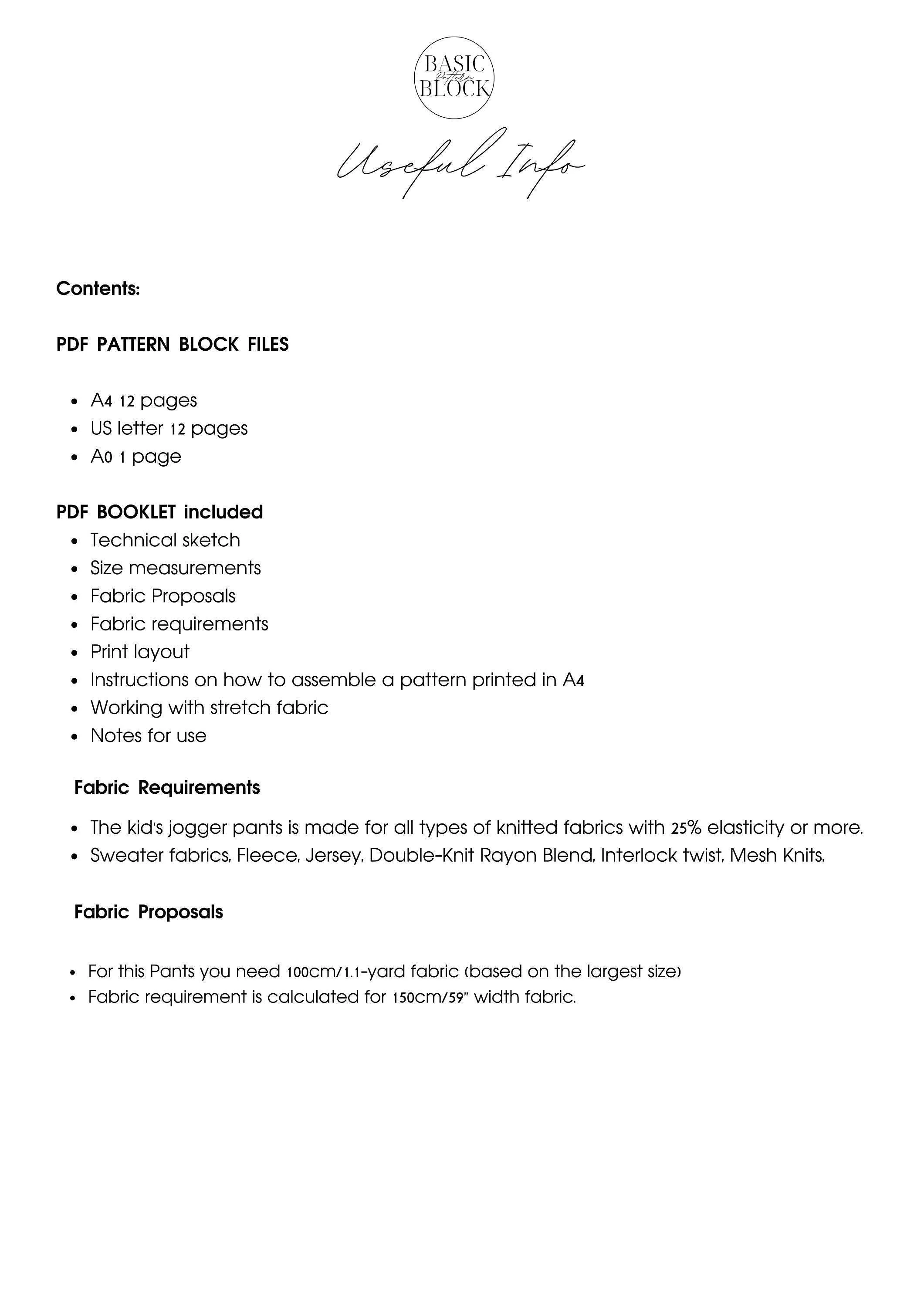 Kid's Jogger Pants | Sewing Pattern Block | Knitted | 1-6 - Basic Pattern Block