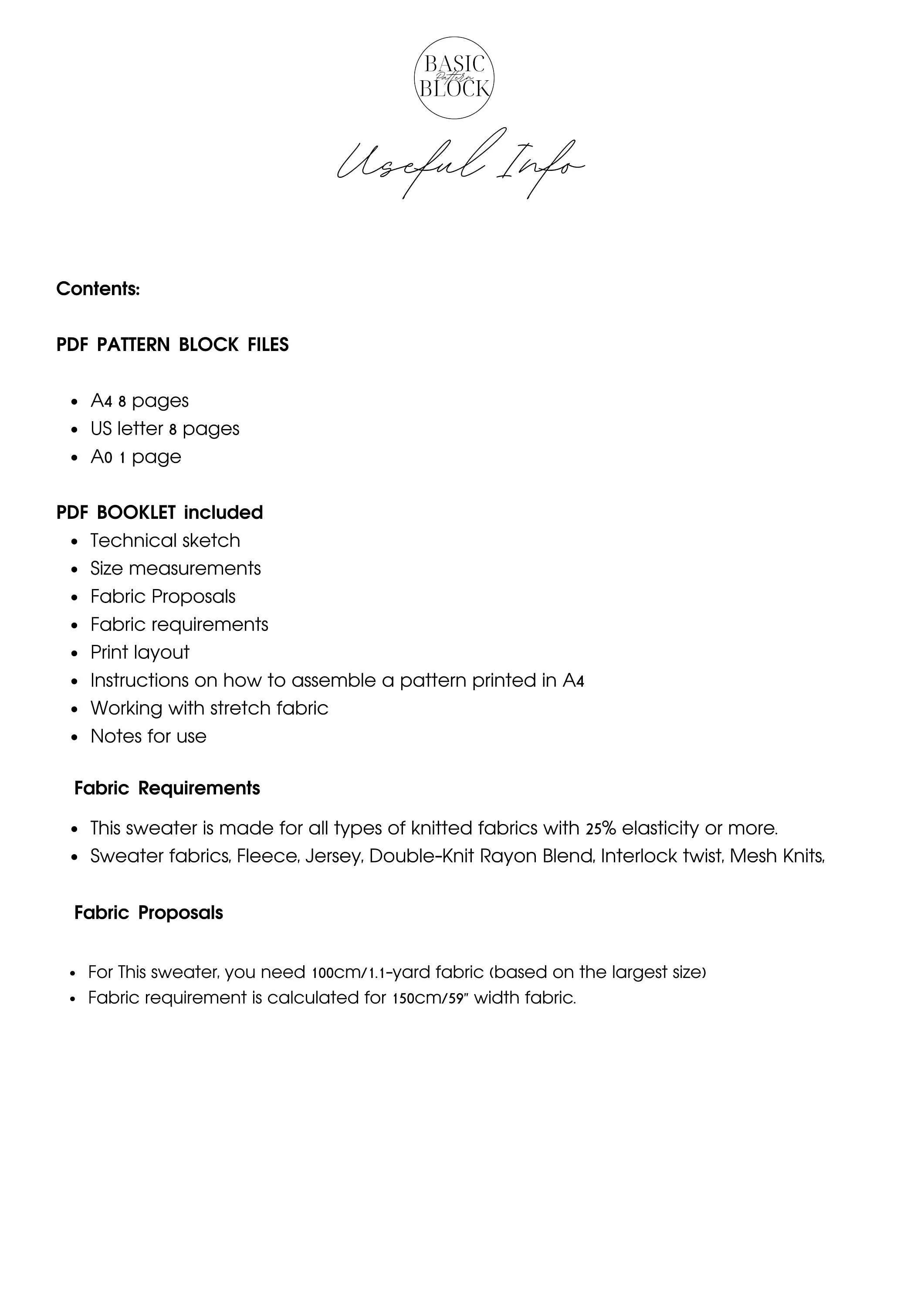 Girl's Top Longsleeve | Sewing Pattern Block | Knitted | 1-6 - Basic Pattern Block