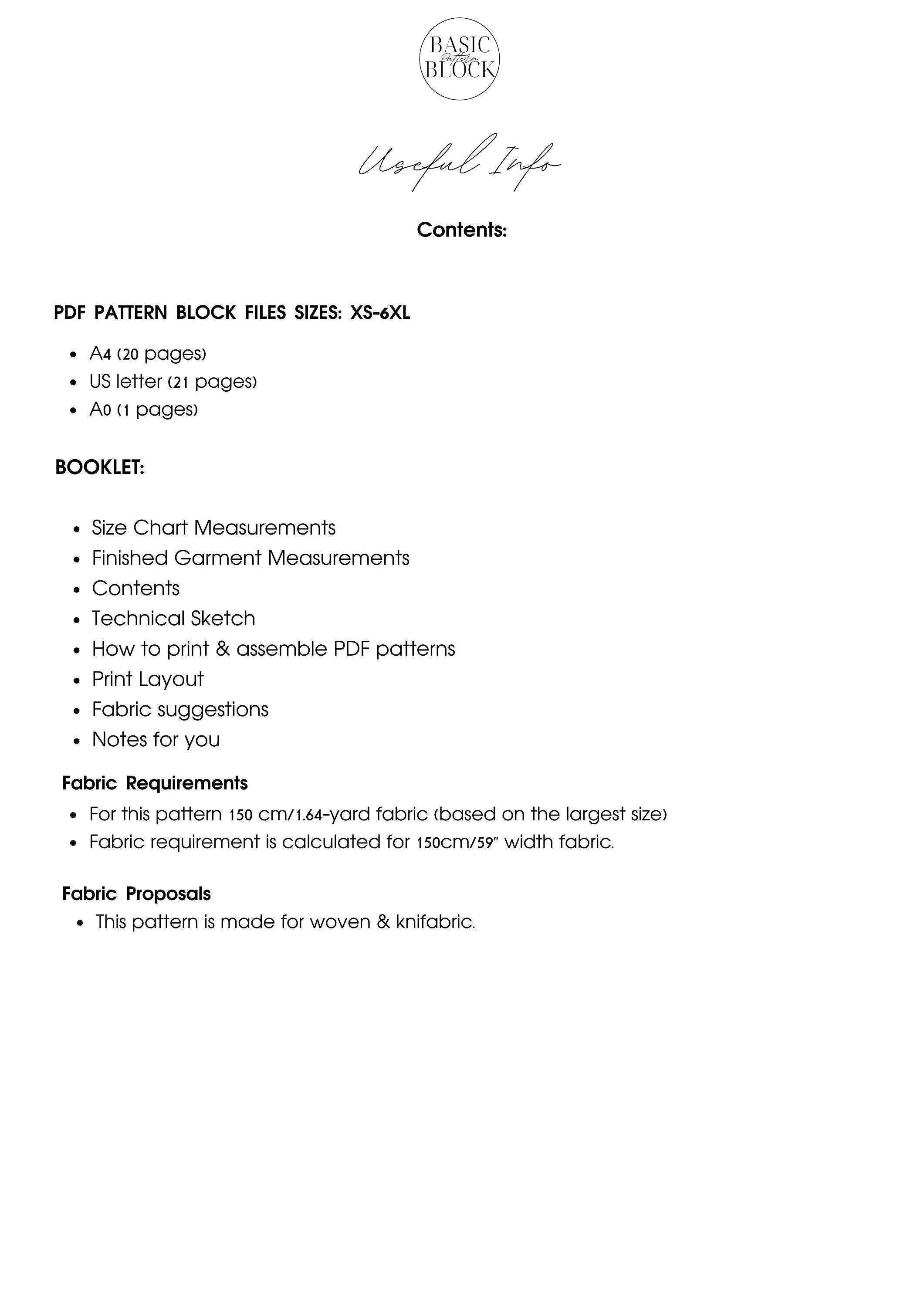 Batwing Top | Sewing Pattern BLOCK | XS - 6XL - Basic Pattern Block