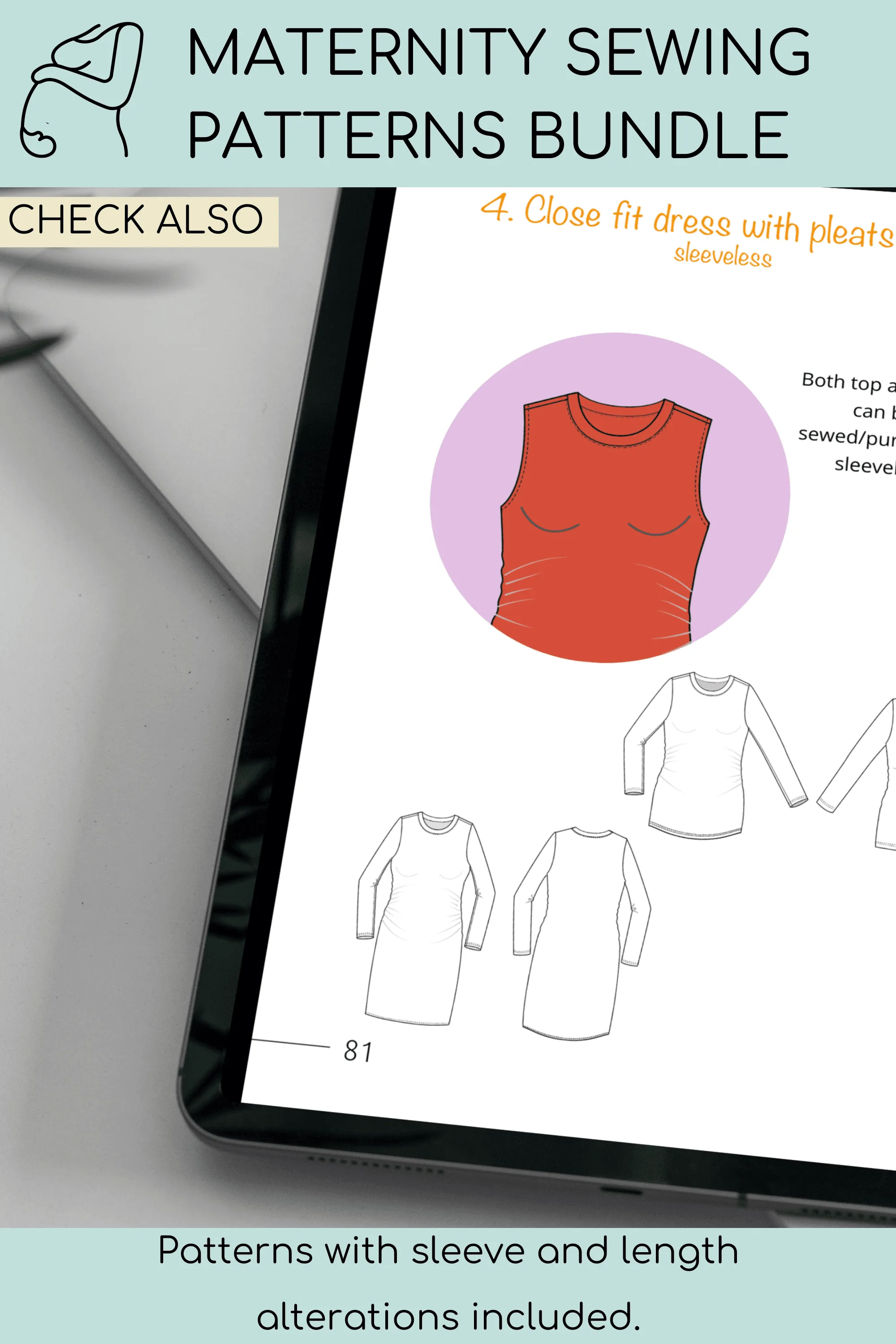 Maternity Pregnancy PDF Knitted Dress Sewing Pattern | Pregnancy Top | Pregnancy Dress | Maternity Blouse | Pregnancy Fashion Sizes XS-6XL - Basic Pattern Block