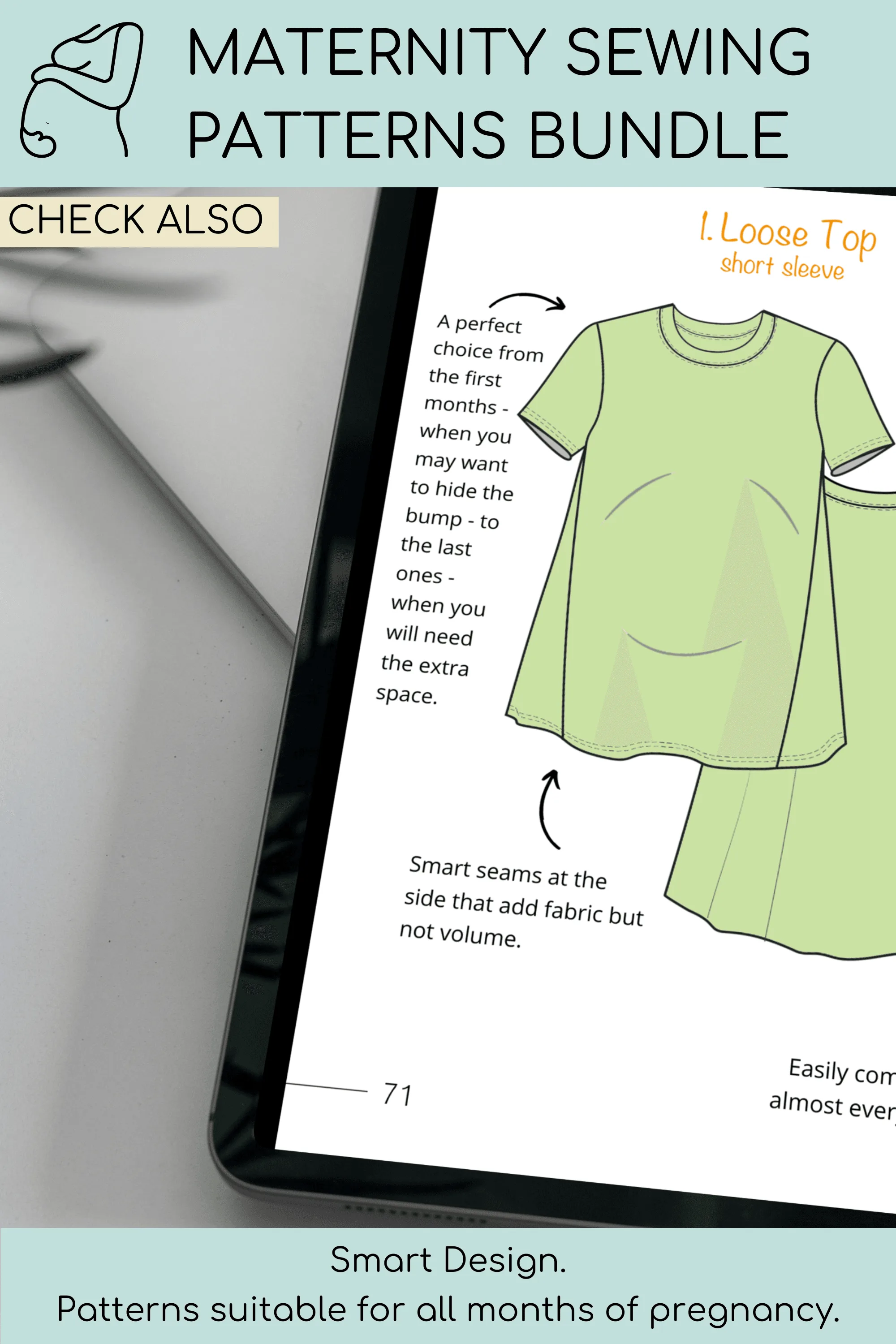 Maternity Pregnancy Pants Sewing Pattern | Wide Leg Trousers | Maternity Trousers Pdf | Elastic Waist Pants | Pregnancy Shorts Sizes XS-6XL - Basic Pattern Block