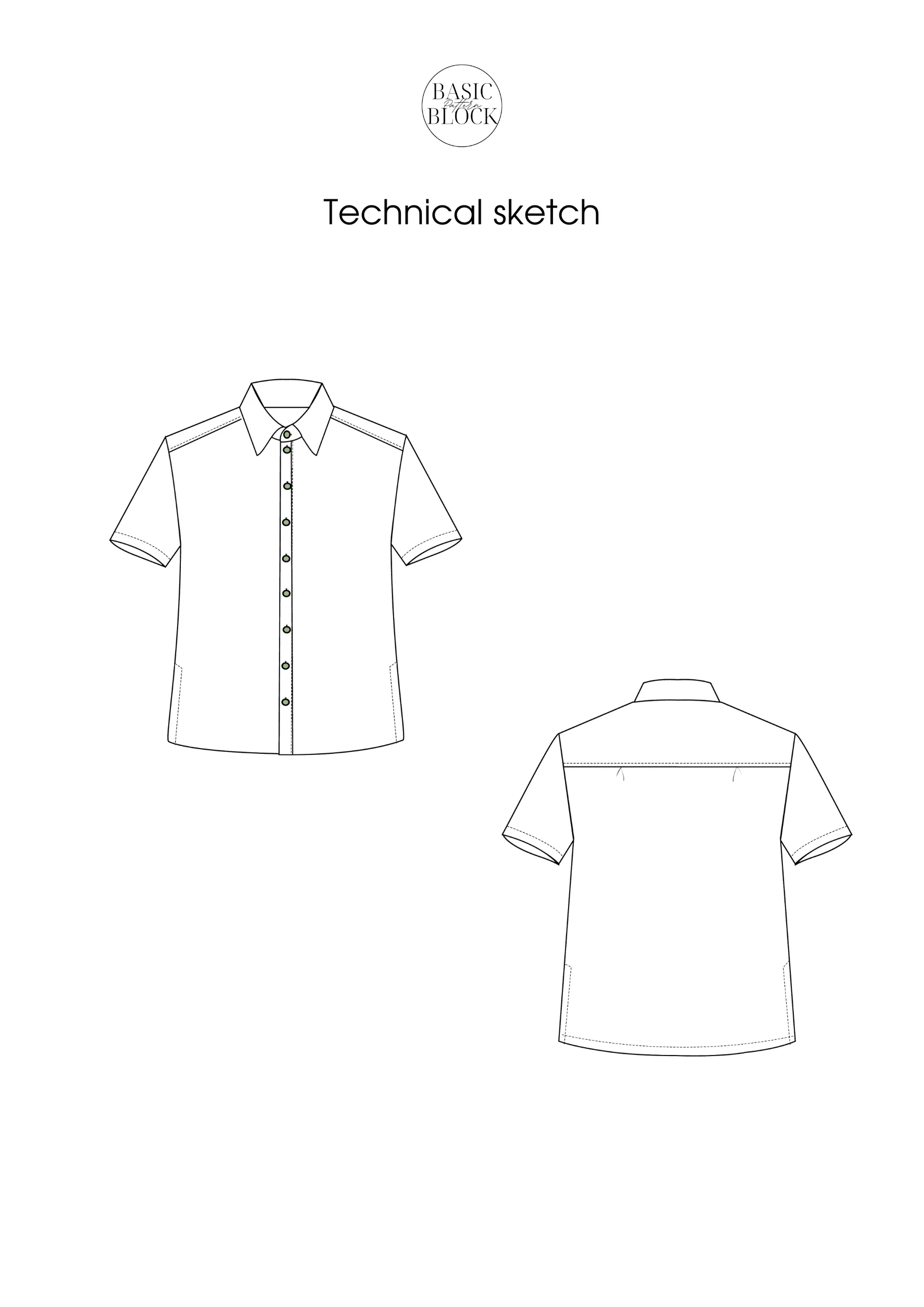 Men's Shirt | Collar | Short Sleeve | Sewing Pattern Block | Woven | XXS- 6XL - Basic Pattern Block