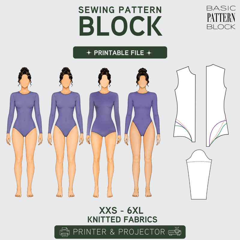 leg cut variatons women bodysuit sewing pattern block